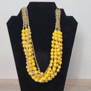 Simple Addiction Beaded Multi Strand Necklace Yellow Rhinestones Gold Tone